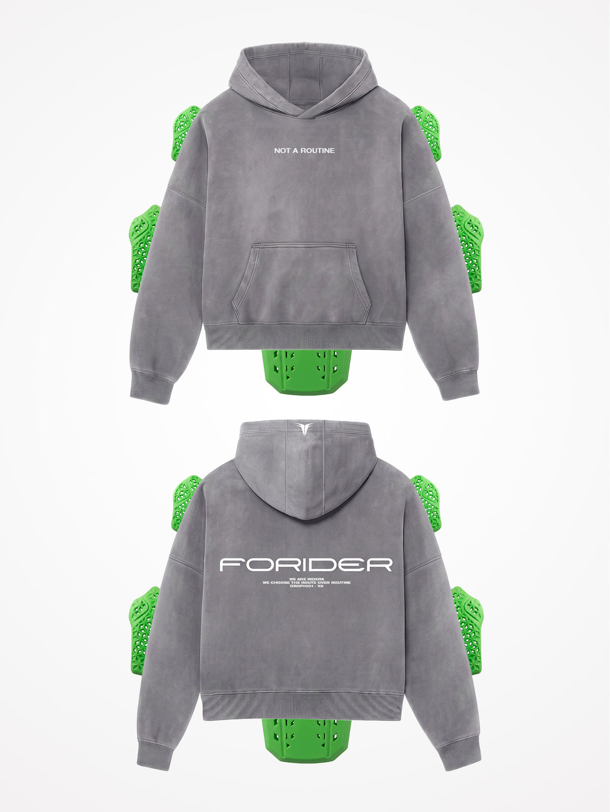 Sudadera de moto Not a Routine gris washed por delante y por detrás, con las protecciones CE nivel 2