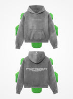Sudadera de moto Not a Routine gris washed por delante y por detrás, con las protecciones CE nivel 2